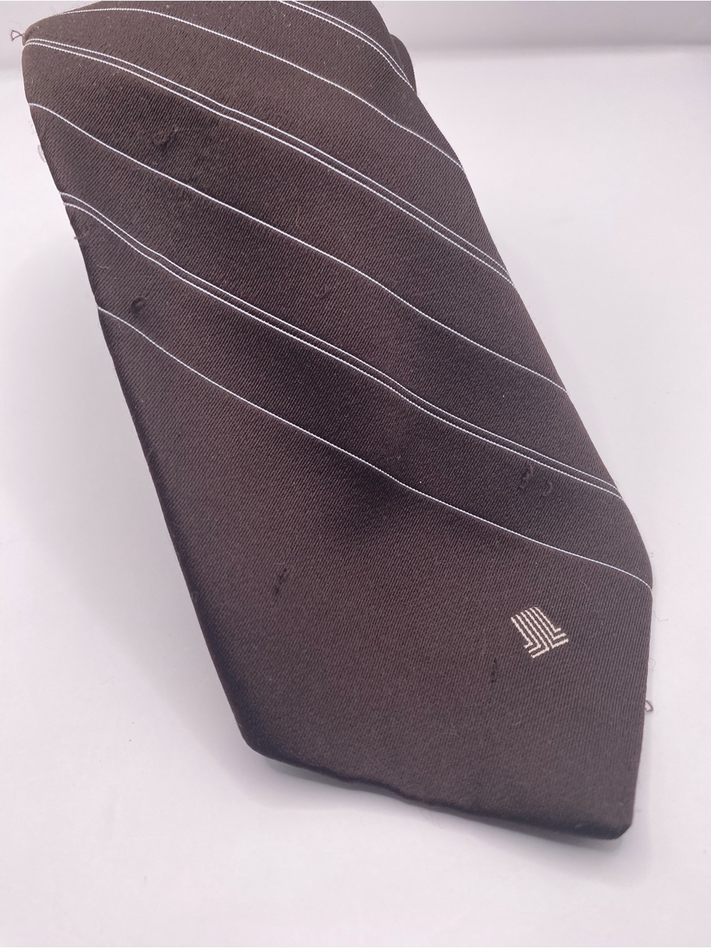 Lanvin Brown Striped Silk Tie with Subtle Monogram